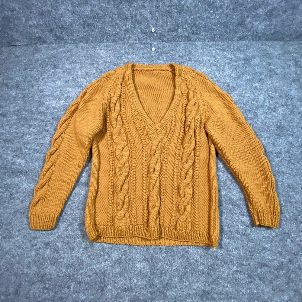 Vintage Correa & Rodrigues Portugal Cable Knit V-Neck Sweater Mustard Yellow